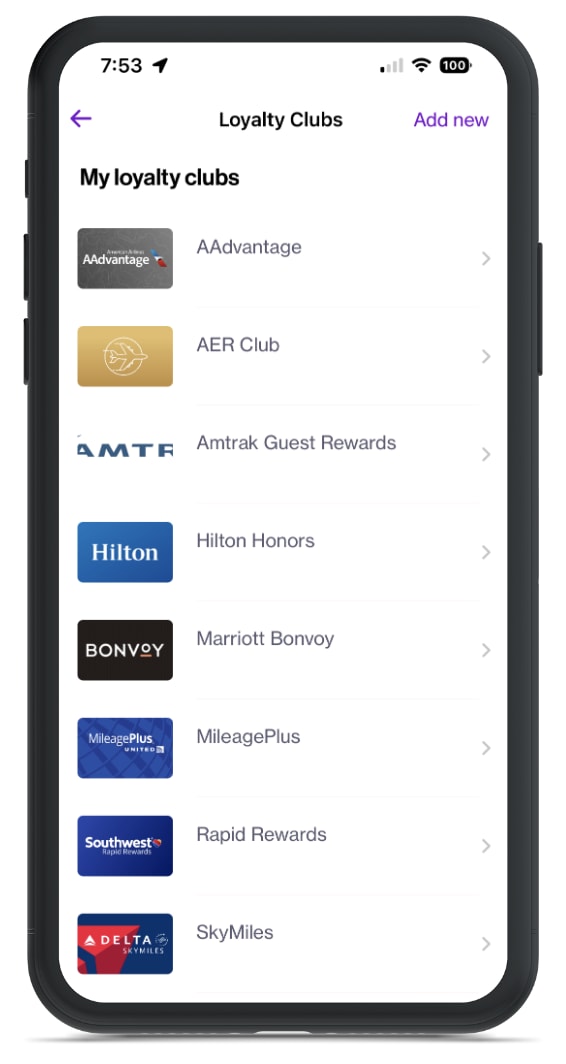 Navan Loyalty Screenshot - Adding loyalty affiliations