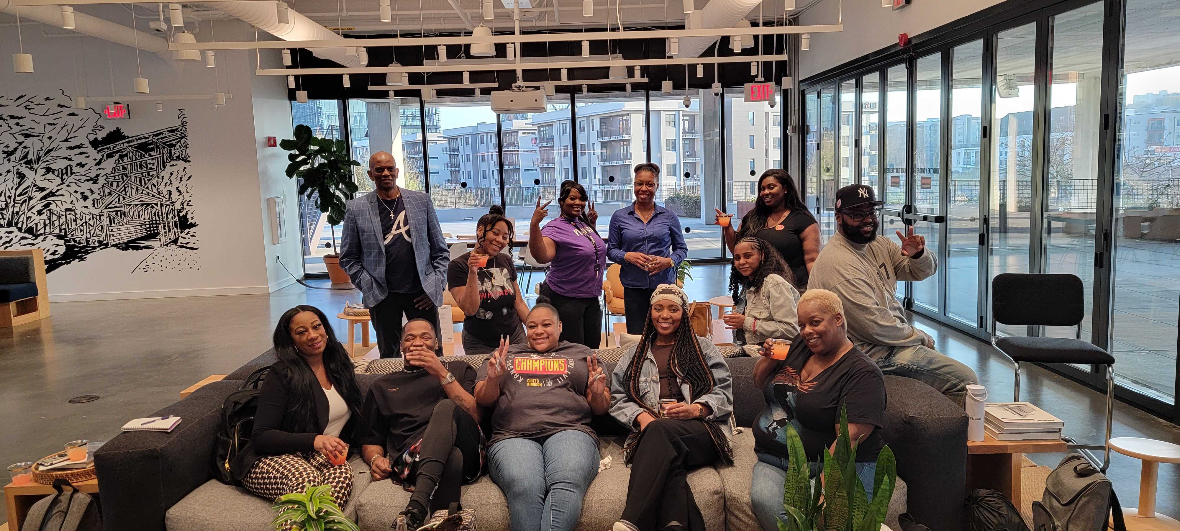 Navanians gather in the new Atlanta office during a Black History Month celebration.