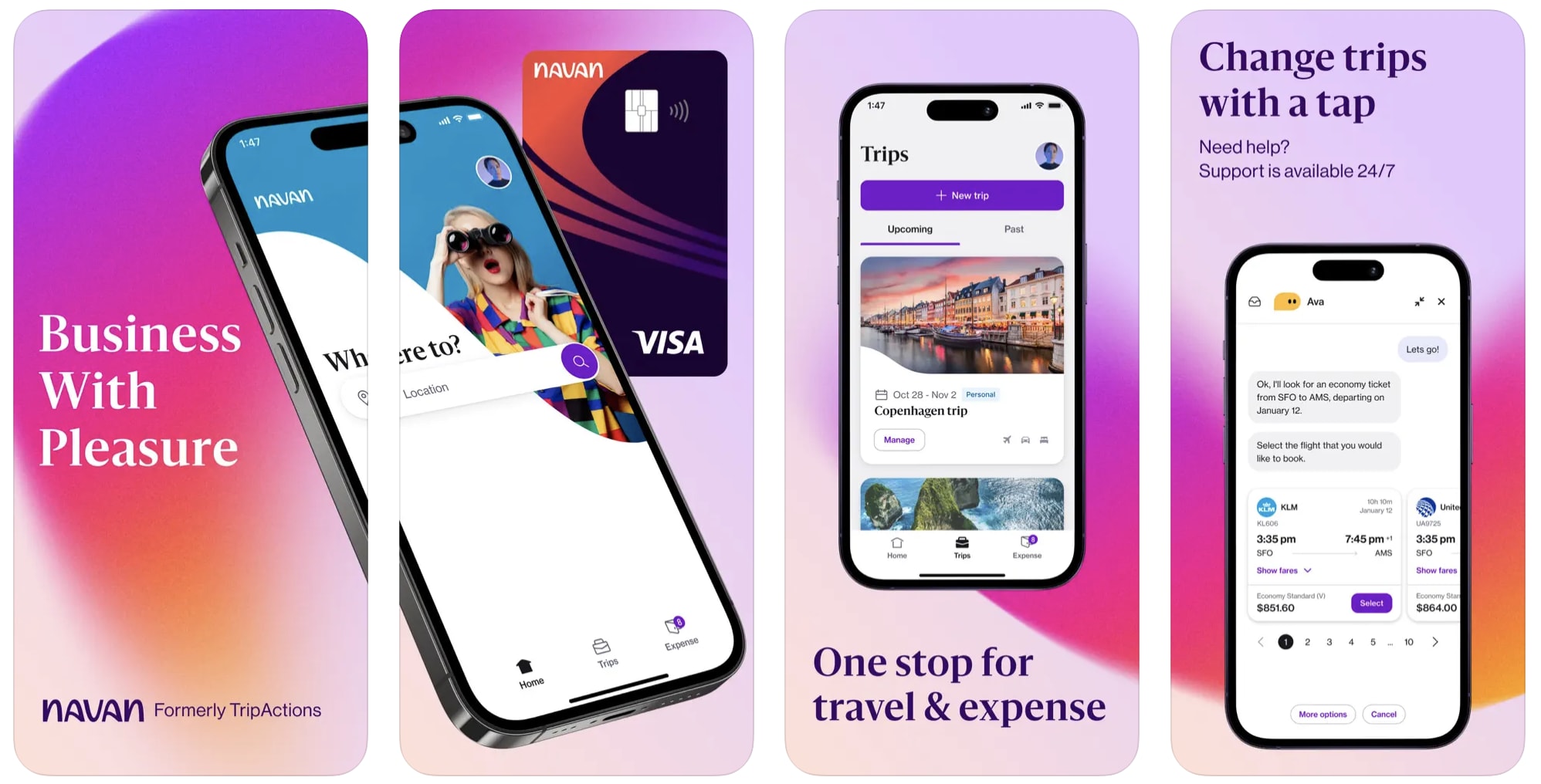 Screenshots of Navan, one of the best apps for business travelers