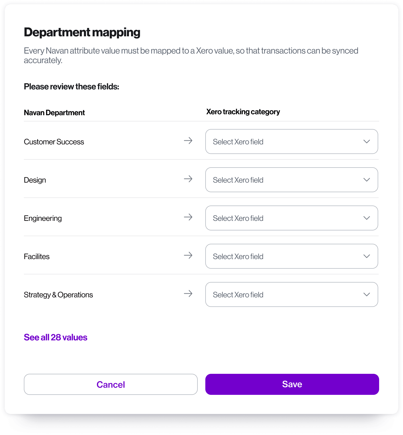 Xero review department mapping