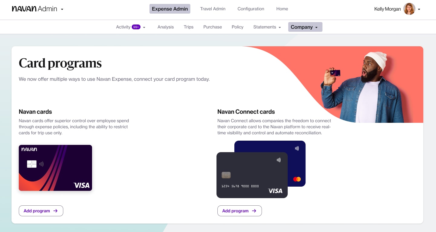 With Navan Connect, businesses can link their current corporate Mastercard or Visa card to Navan Expense.