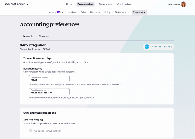 Navan Expense Xero integration