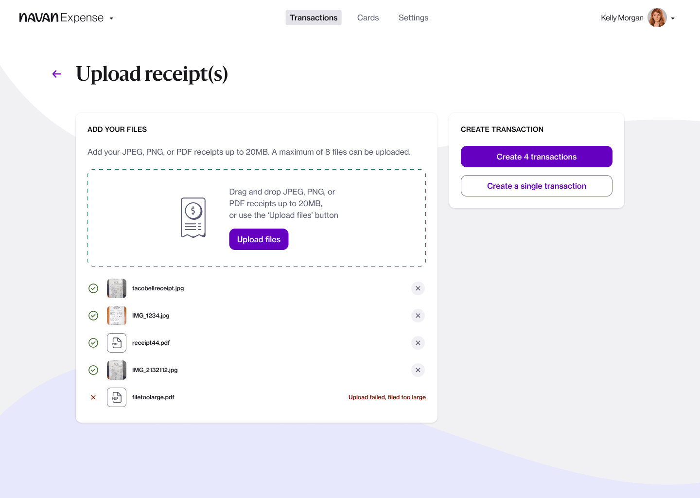 Instead of uploading receipts one at a time and submitting expenses individually, employees can now create up to eight transactions from eight receipts in one go.