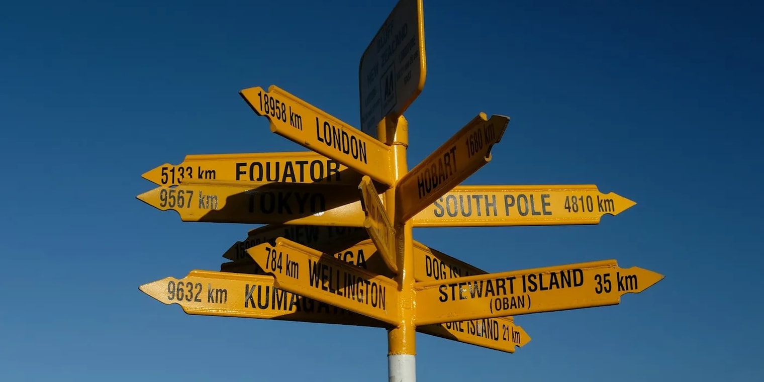 Signpost Pointing to Locations Worldwide