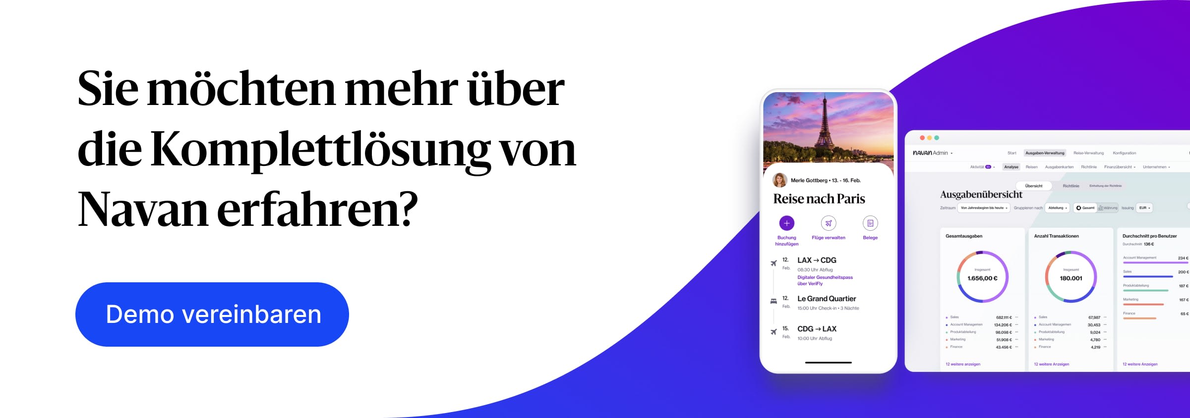 Demo vereinbaren, um mehr über die Reisekostenabrechnung-App von Navan zu erfahren.