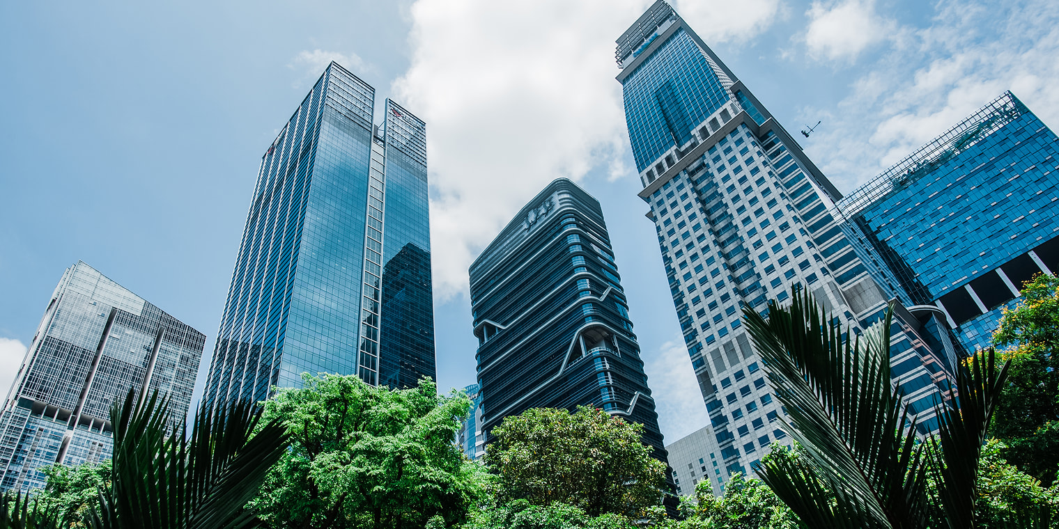 Modern glass skyscrapers. Corporate Rates for Hotels