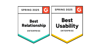 G2 Frühling 2025 Auszeichnungen für Best Relationship und Best Usability. 