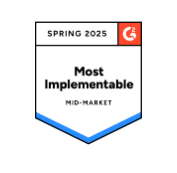 G2 Frühling 2025 Mid-Market-Auszeichnung für Most Implementable.