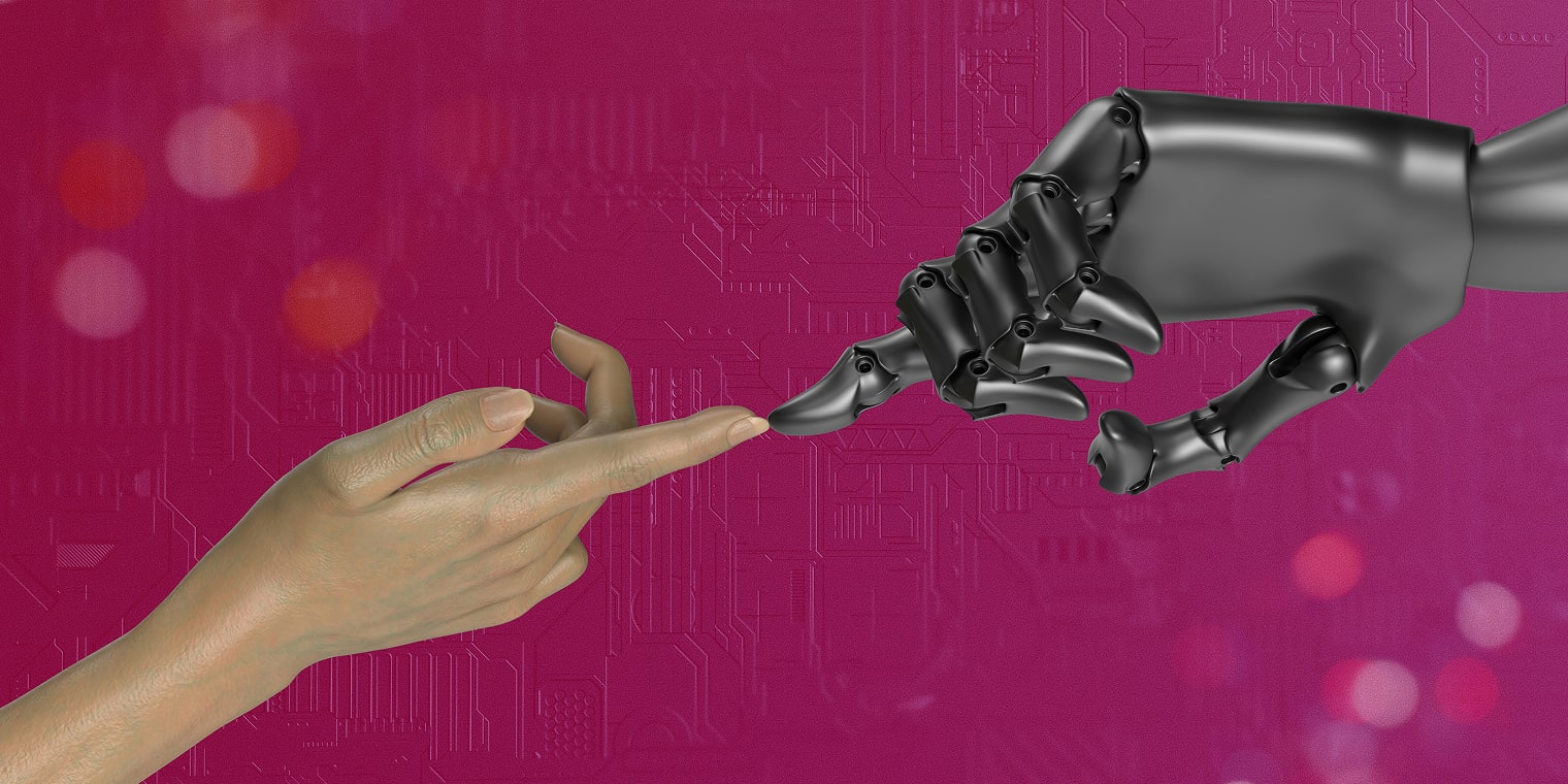 KI-Technologien reichen Geschäftsreisenden die Hand.