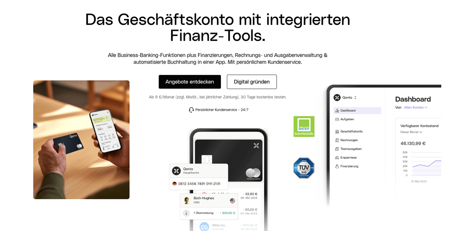 Die Landing Page von Qonto.