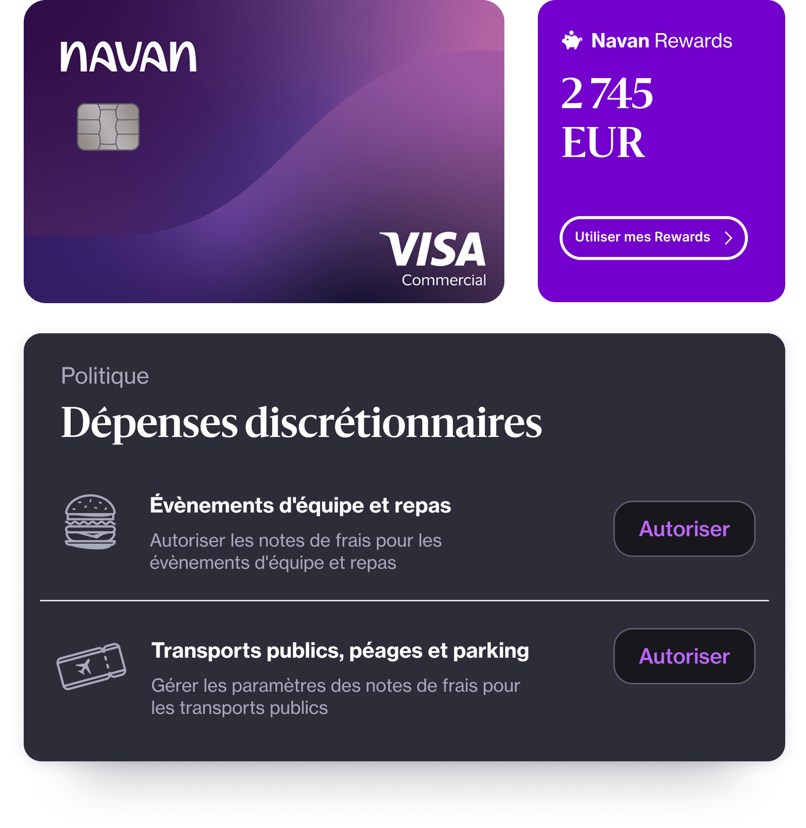 Dépenses discrétionnaires sur Navan et carte corporate Visa