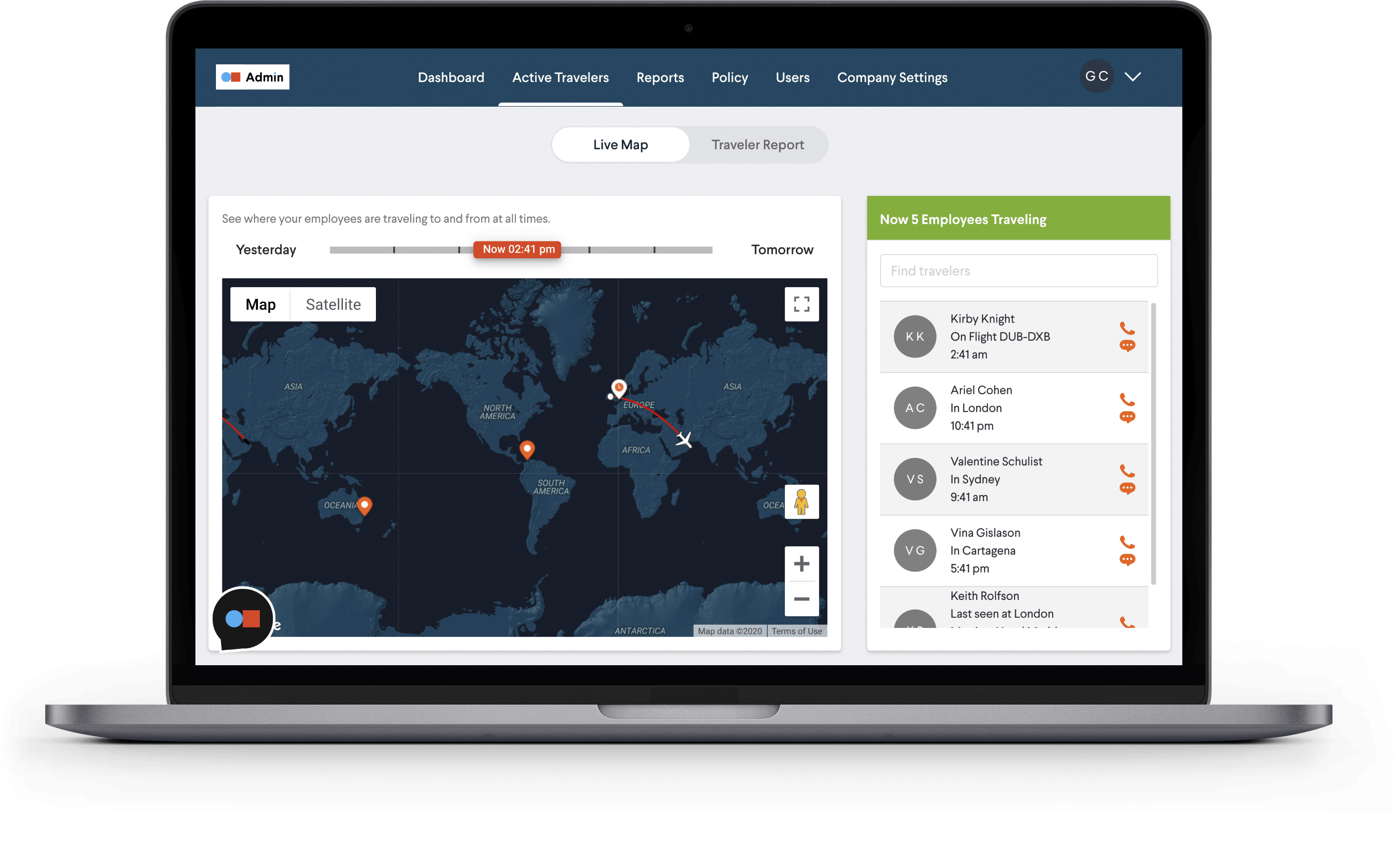 Business Traveler Continuity - Active traveler map