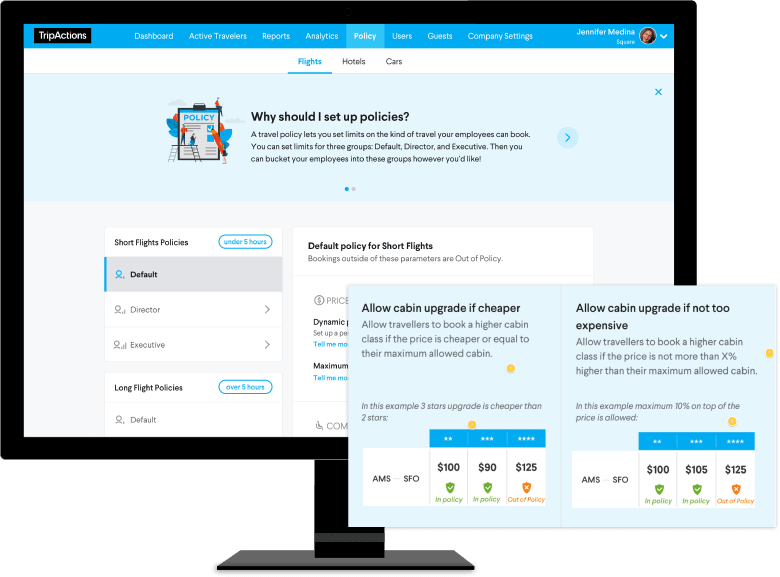 TripActions Product Screenshot - Clear on-screen explanations guide the setup of sophisticated travel policies
