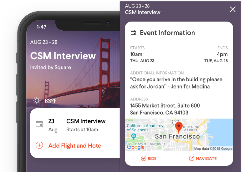 TripActions Product Screenshot - Mobile app experience takes the pain out of traveling for work