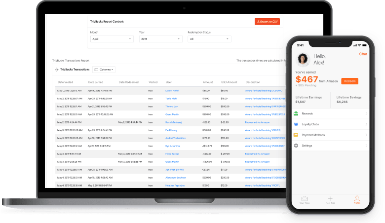 TripActions Product Screenshot - Traveler rewards program reports