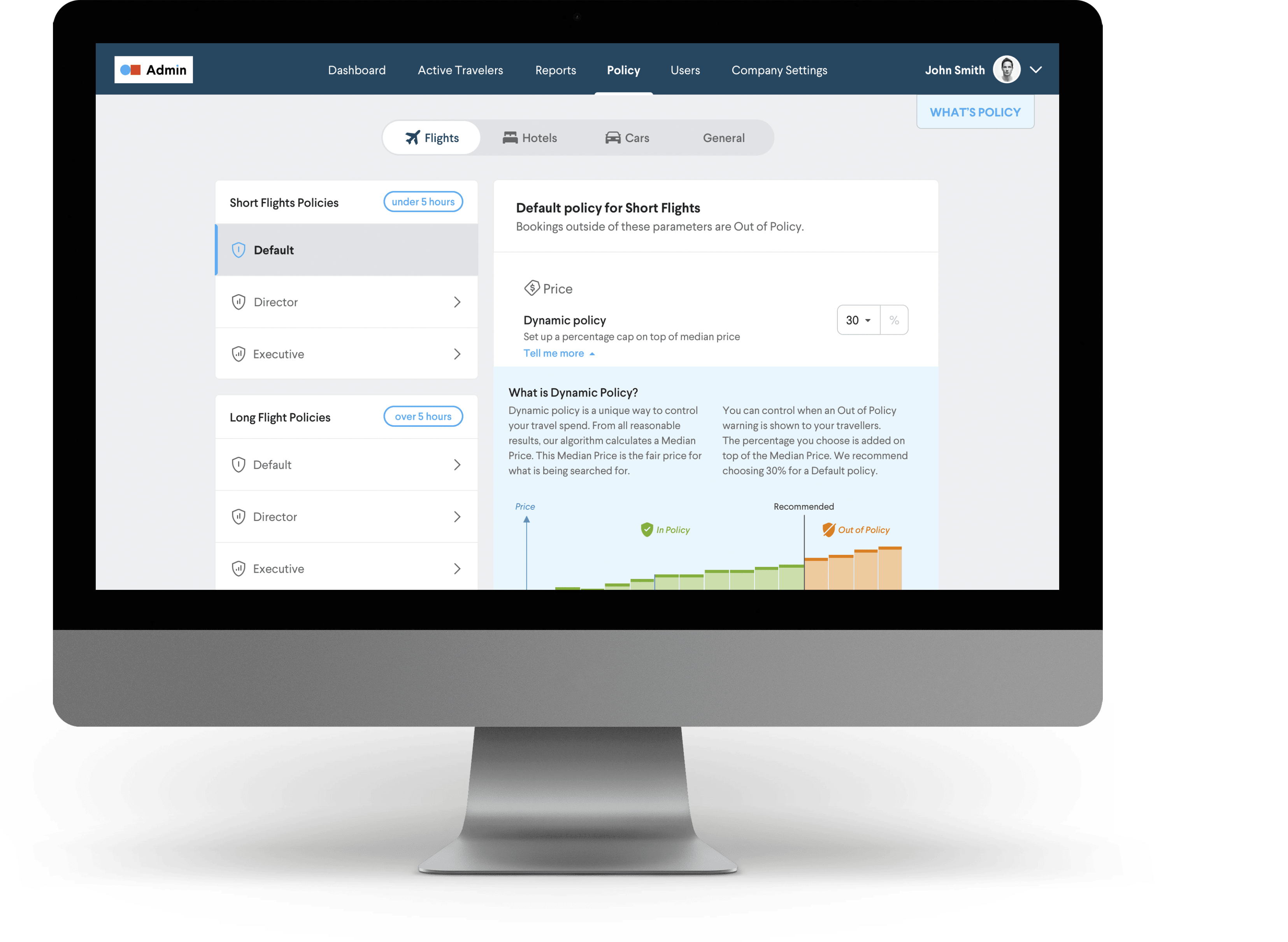 TripActions Product Screenshot - Company savings dashboard with top savers report