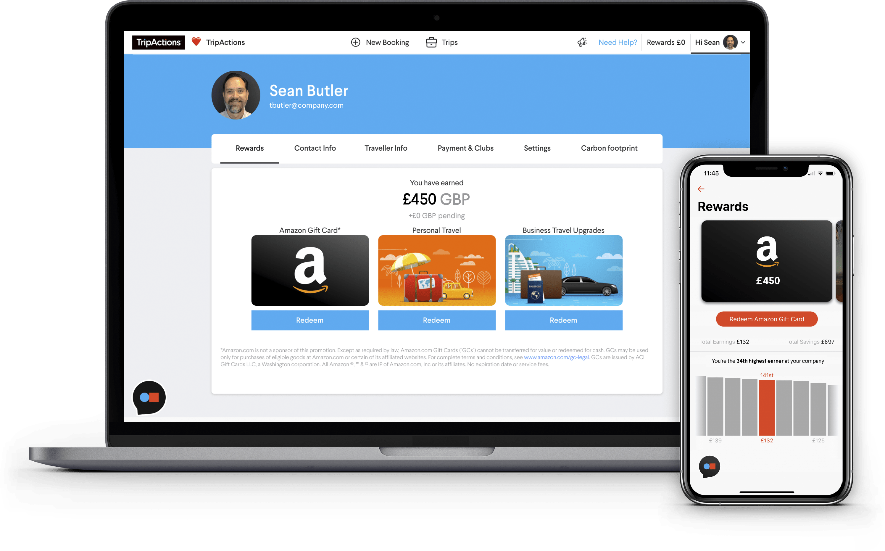 TripActions Product Screenshot - Traveller rewards programme reports