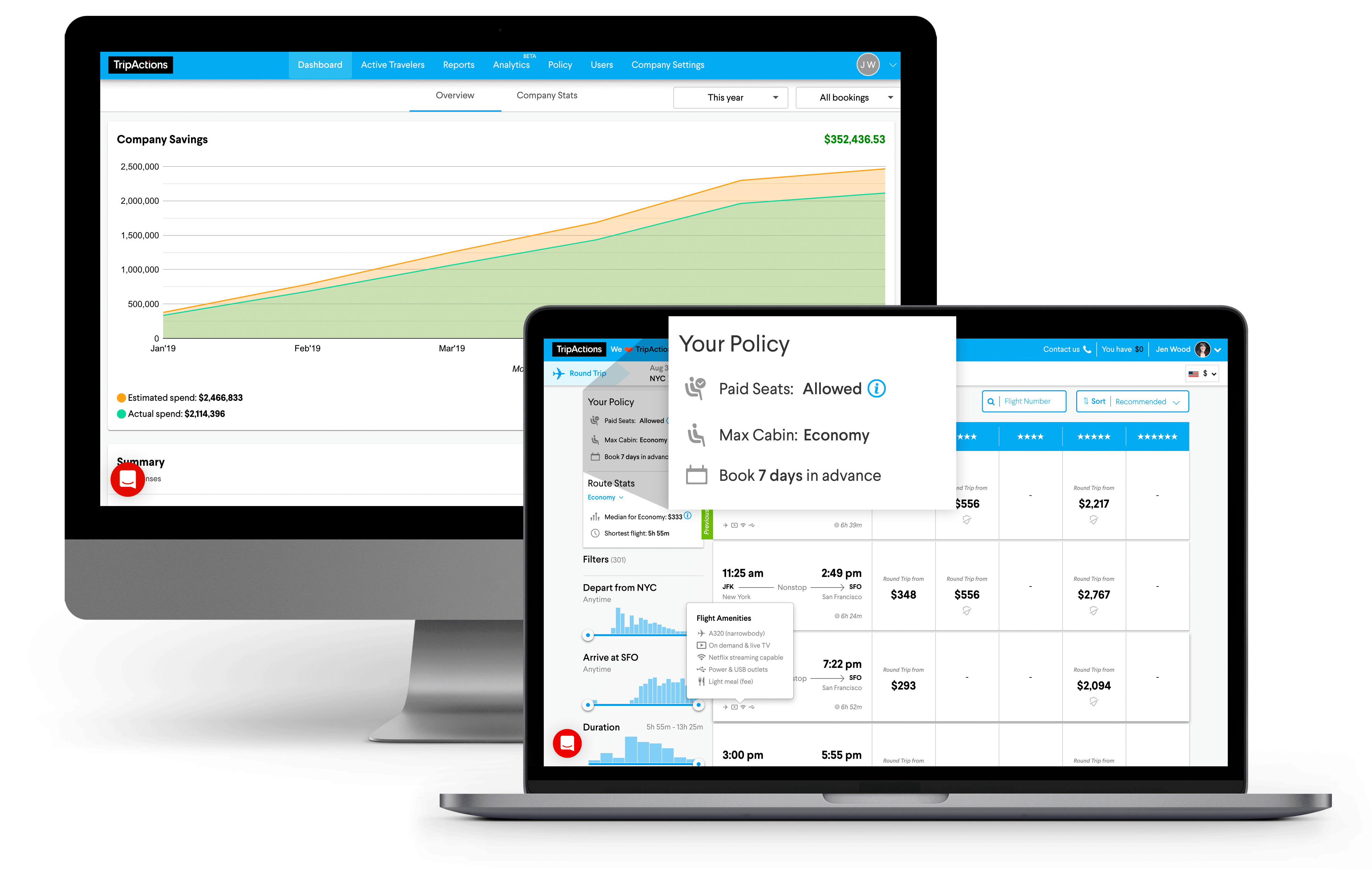Why TripActions Product Screenshot - Visibility into travel spend with custom dashboards