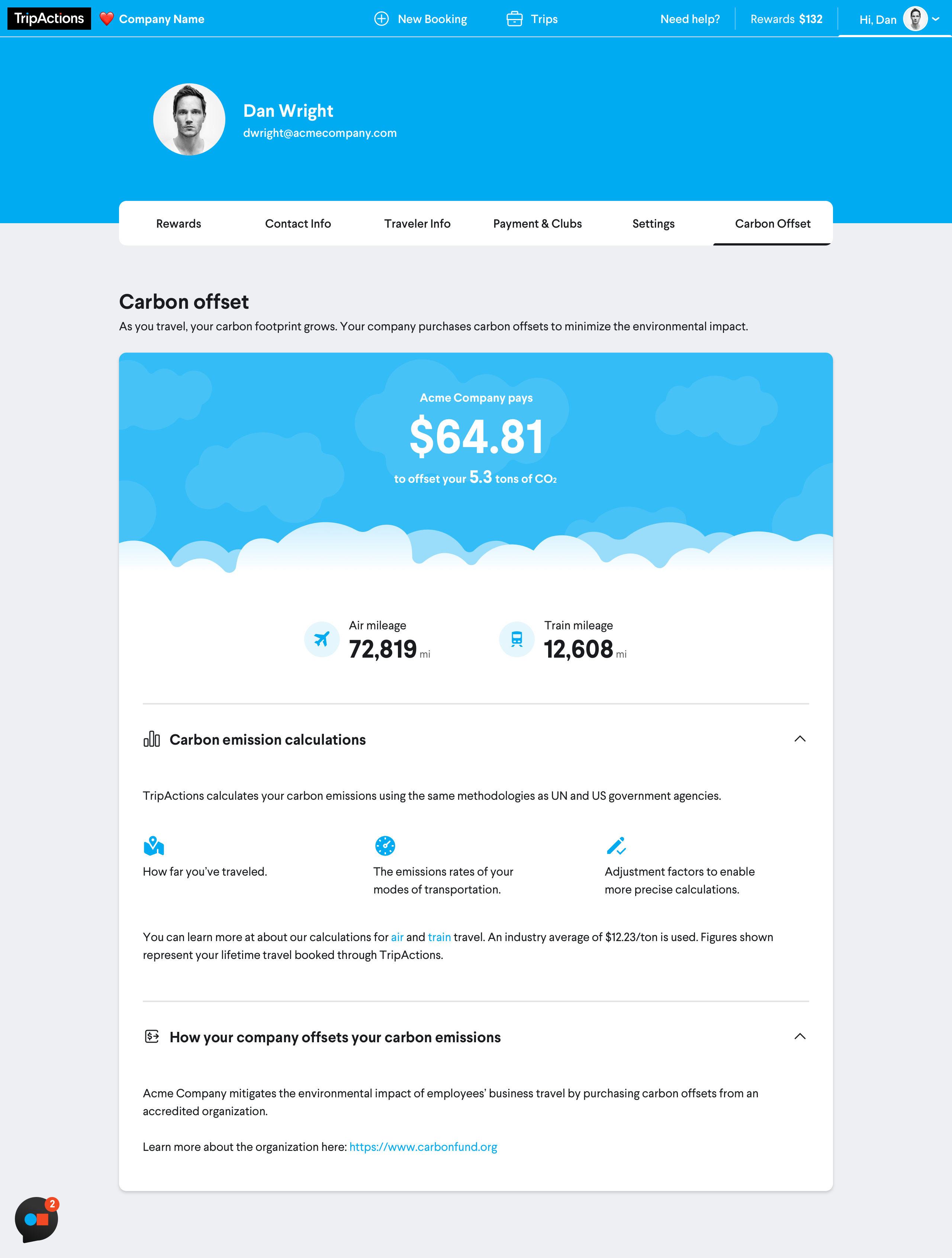 TripActions Carbon Impact Data