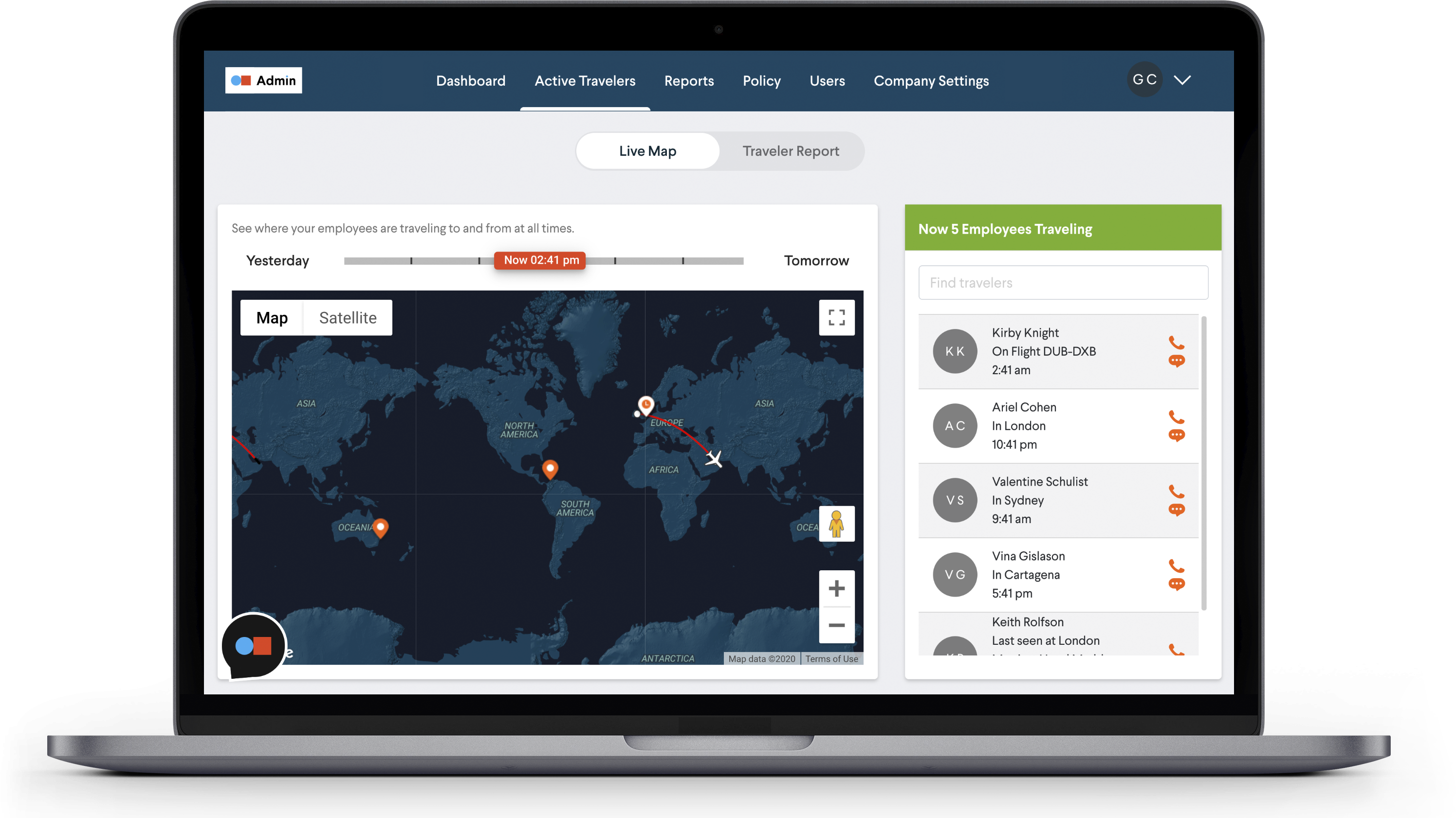 Business Traveler Continuity - Active traveler map