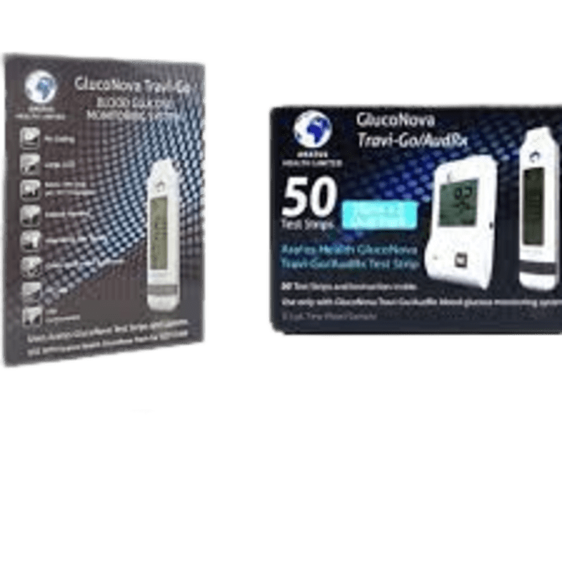 gluconova travigo blood glucose monitor and test strips 50s