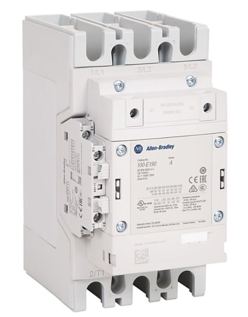 Kontaktor 190A, 110-250V AC/DC styrespenning, 1NO/1NC