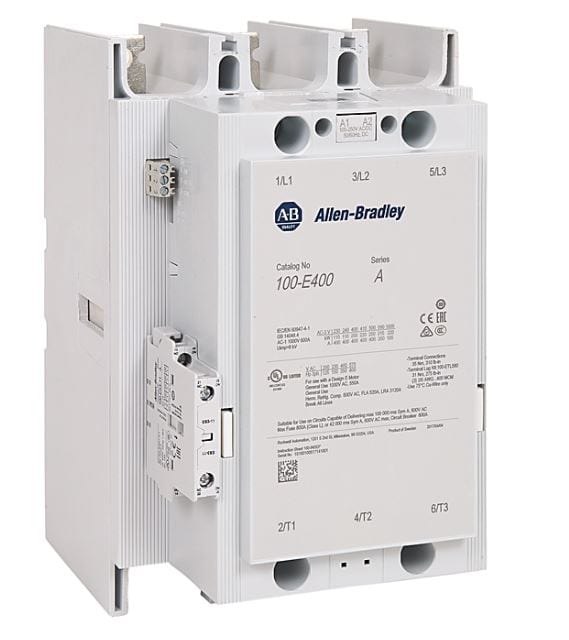Kontaktor 400A, 100-250VAC/DC styresp. PLC interf. 1NO/1NC