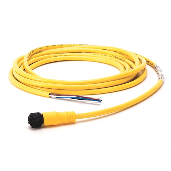 M12 kabel, 4-Pin, hunn-løse ender, Gul, Uskjermet, 3m