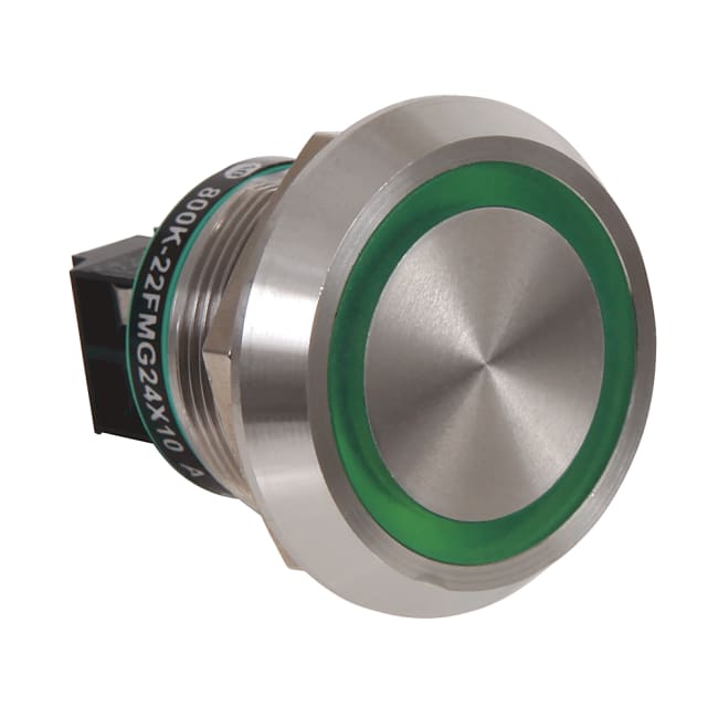Piezo lystrykknapp grønn IP69K 24VDC 22,5mm m/tekst 12pt