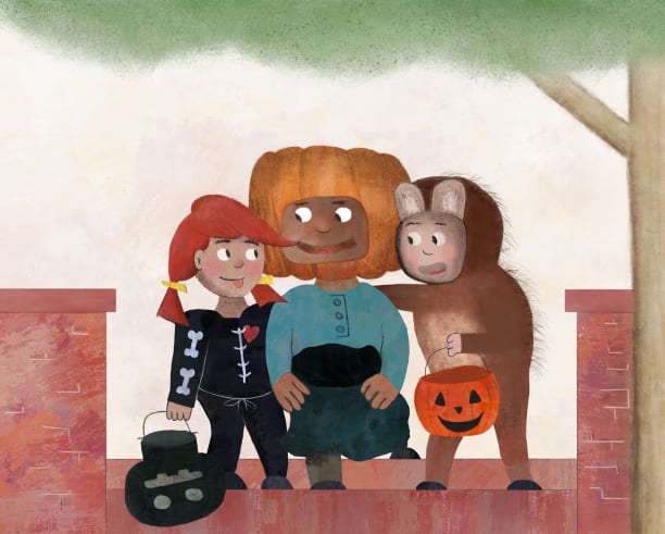Tristen Grant illustration of trick-or-treating