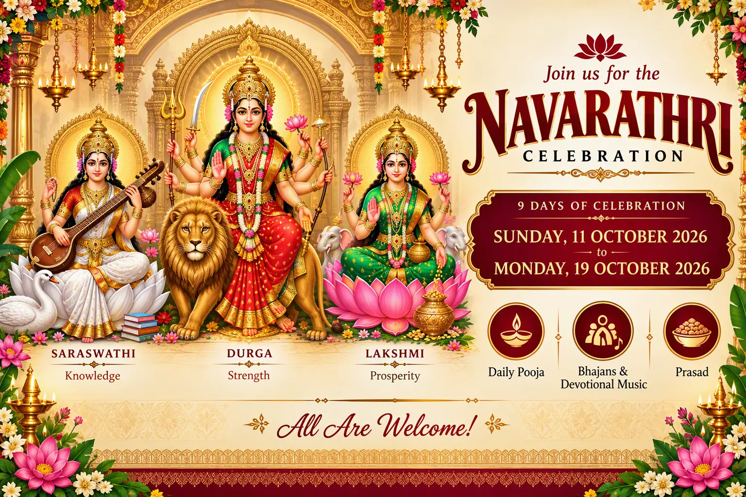 Upcoming Navaratri celebrations at Oxford Hindu Mandir — from 11 October 2026
