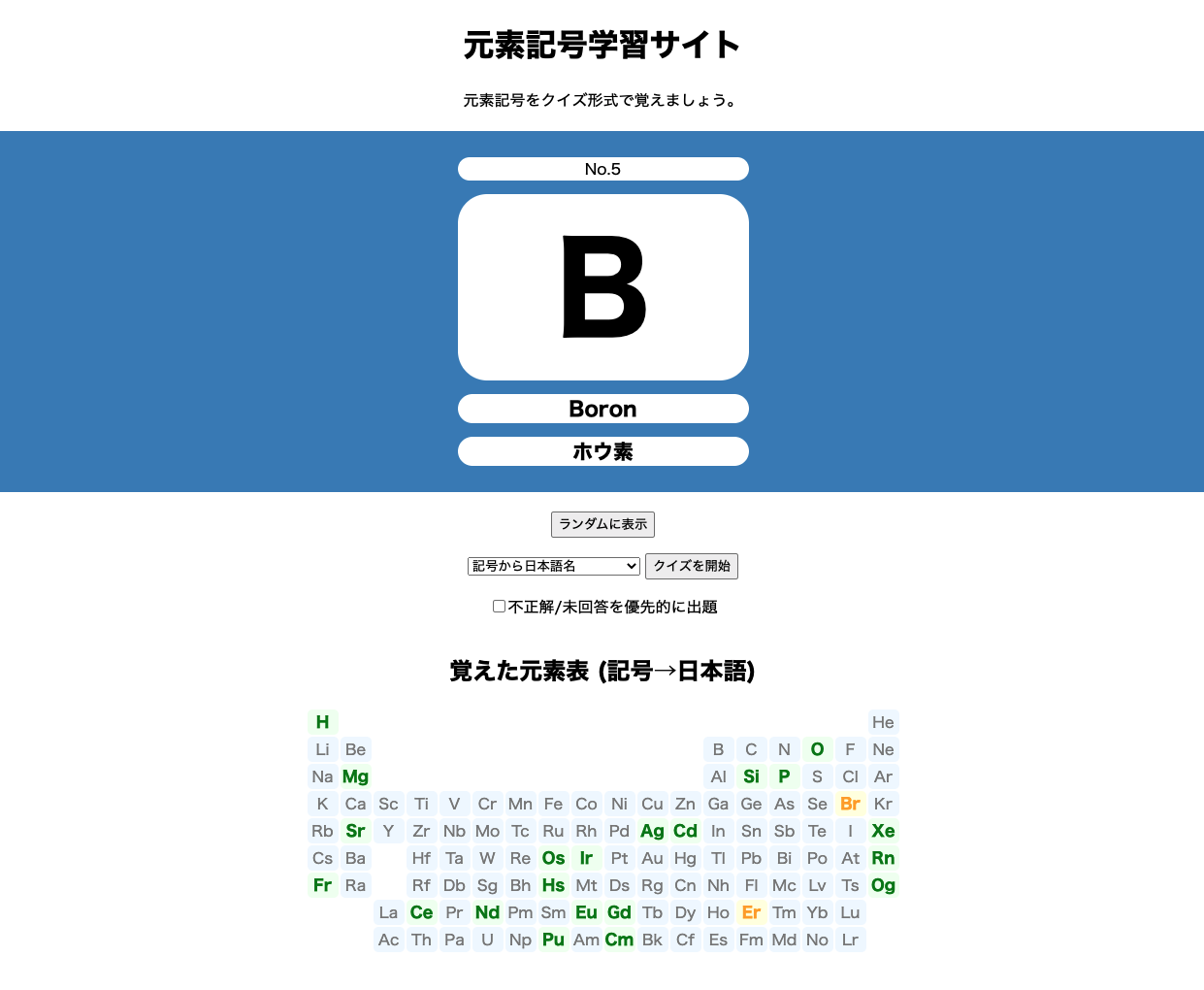 元素記号学習サイトの画像