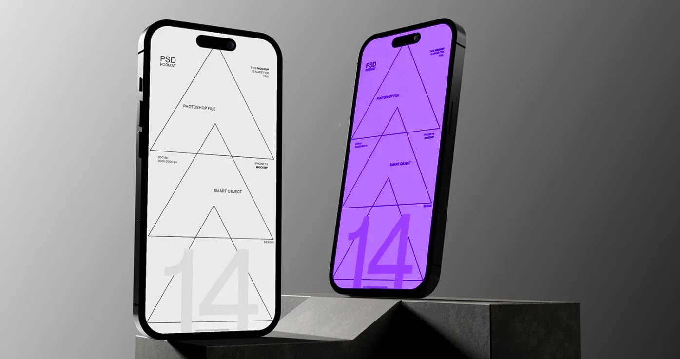 Two smartphone mockups on a dark stand, shown as a sample product visual