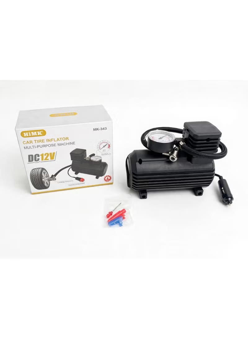 HiMK MK-343 DC 12V Car Tire Inflator Portable Air Compressor Pump Multi-Purpose Machine For Car SUV Motorcycle Tyre Inflation With Built-in Pressure Gauge Fast Inflation 35L Per Min With 3