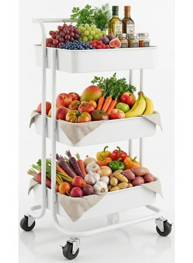 3-Tier Multipurpose Rolling Shelves Metal Cart Organizer White 85x45x35cm
