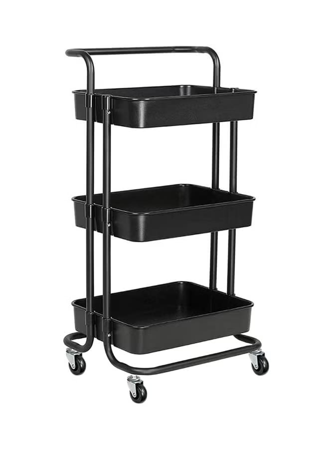3-Tier Utility Cart Rolling Storage Shelf With Handles 2 Lockable Wheels Black 43X36X87 cm