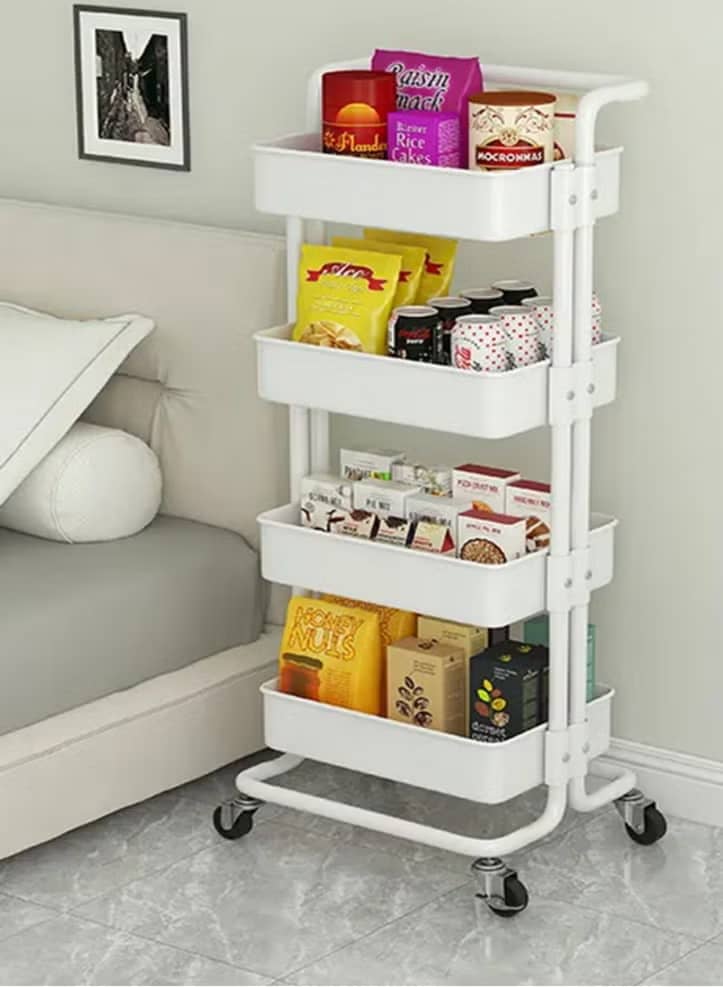 4-Tier Metal Rolling Utility Cart,Craft Art Cart,with 2 Lockable Wheels Storage Organizer Shelf for Kitchen, Bedroom, Bathroom, Office, Living Room