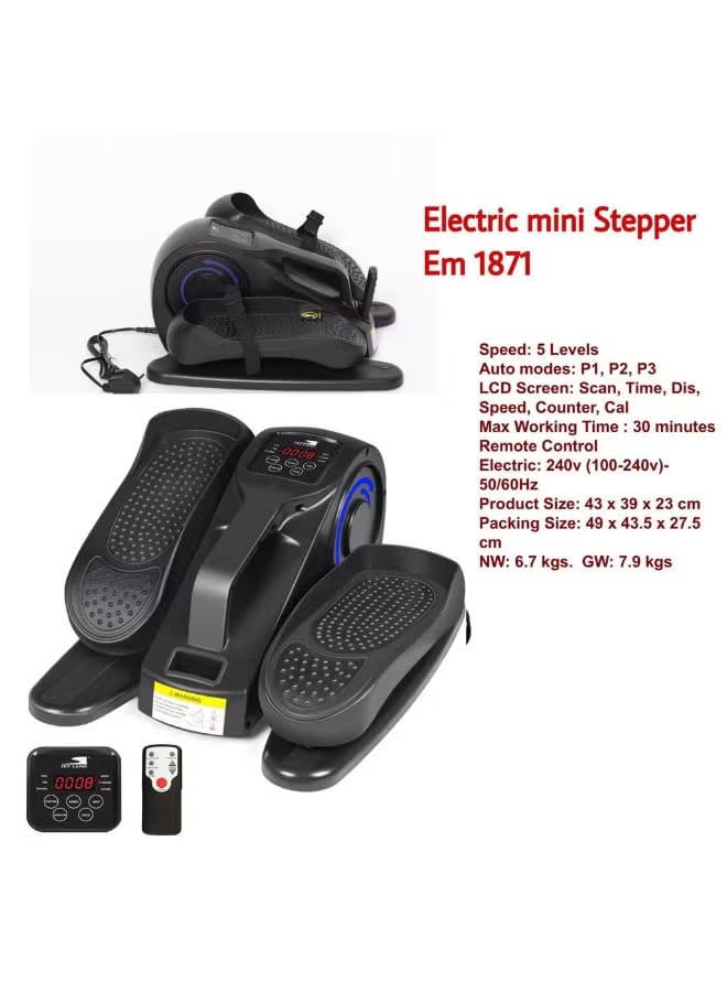 Electric Mini Stepper EM 1871, Compact Home Fitness Stepper Machine with 5 Speed Levels, P1 P2 P3 Auto Modes, LCD Display, Remote Control, Time Distance Speed Counter Calories Tracking