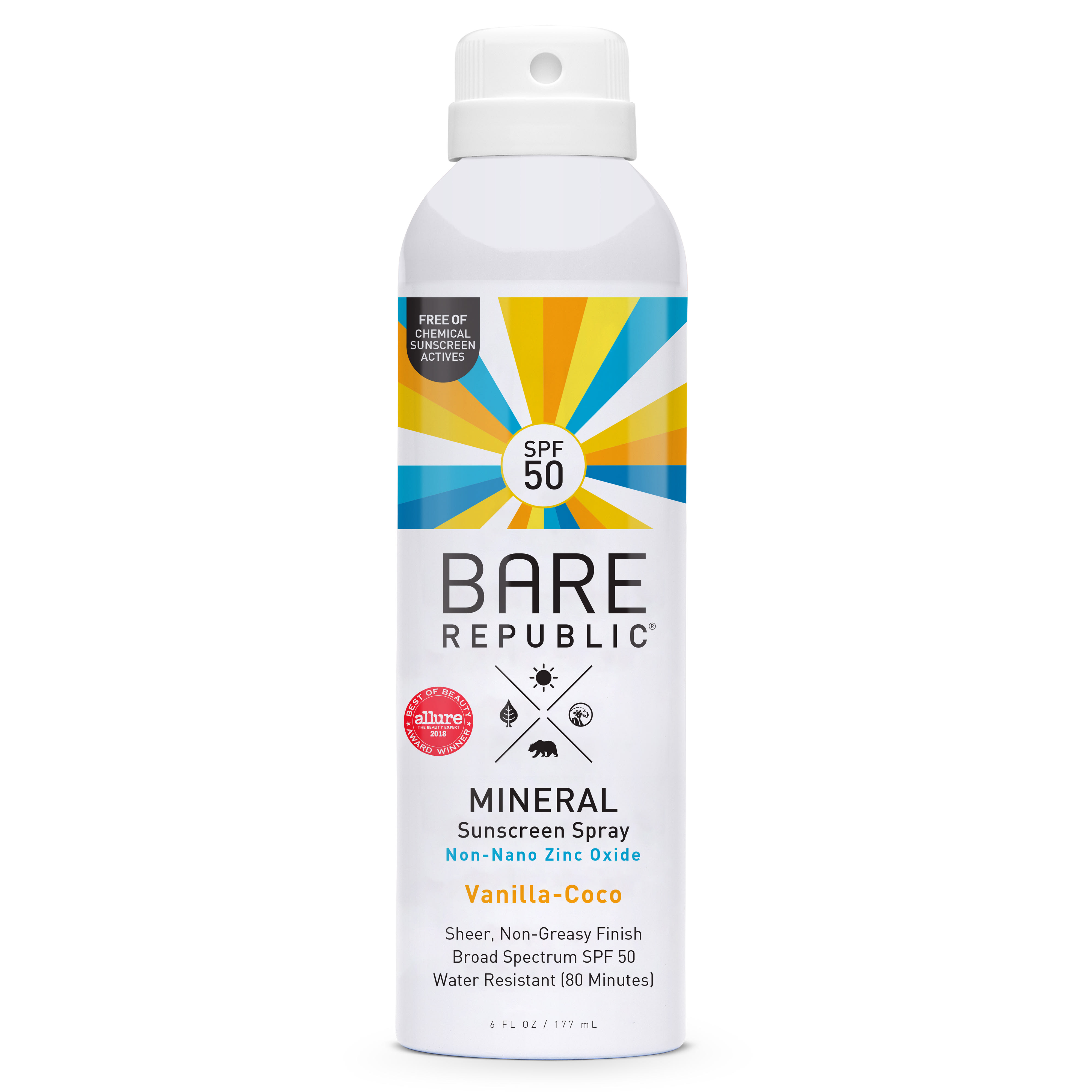 Bare Republic Mineral Sunscreen Spray SPF 50, VanillaCoco 6 fl oz