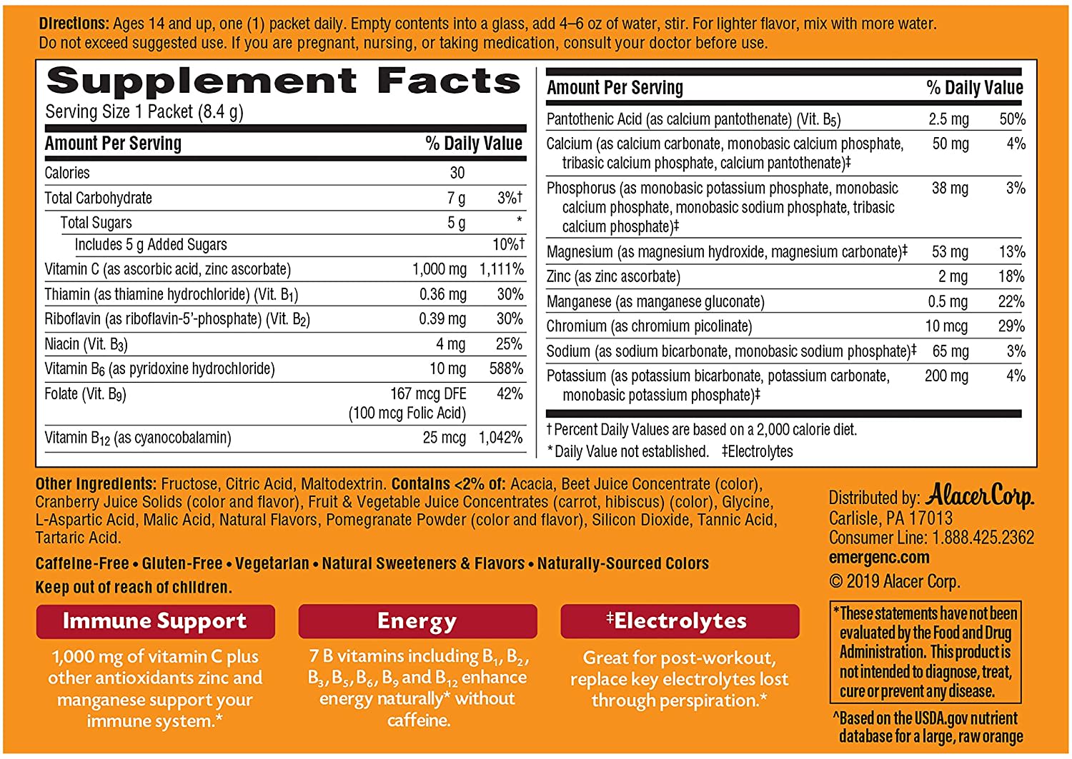 Emergen C 1000mg Vitamin C Fizzy Drink Mix Cranberry Pomegranate 0 33 Oz 30 Ct Optum Store