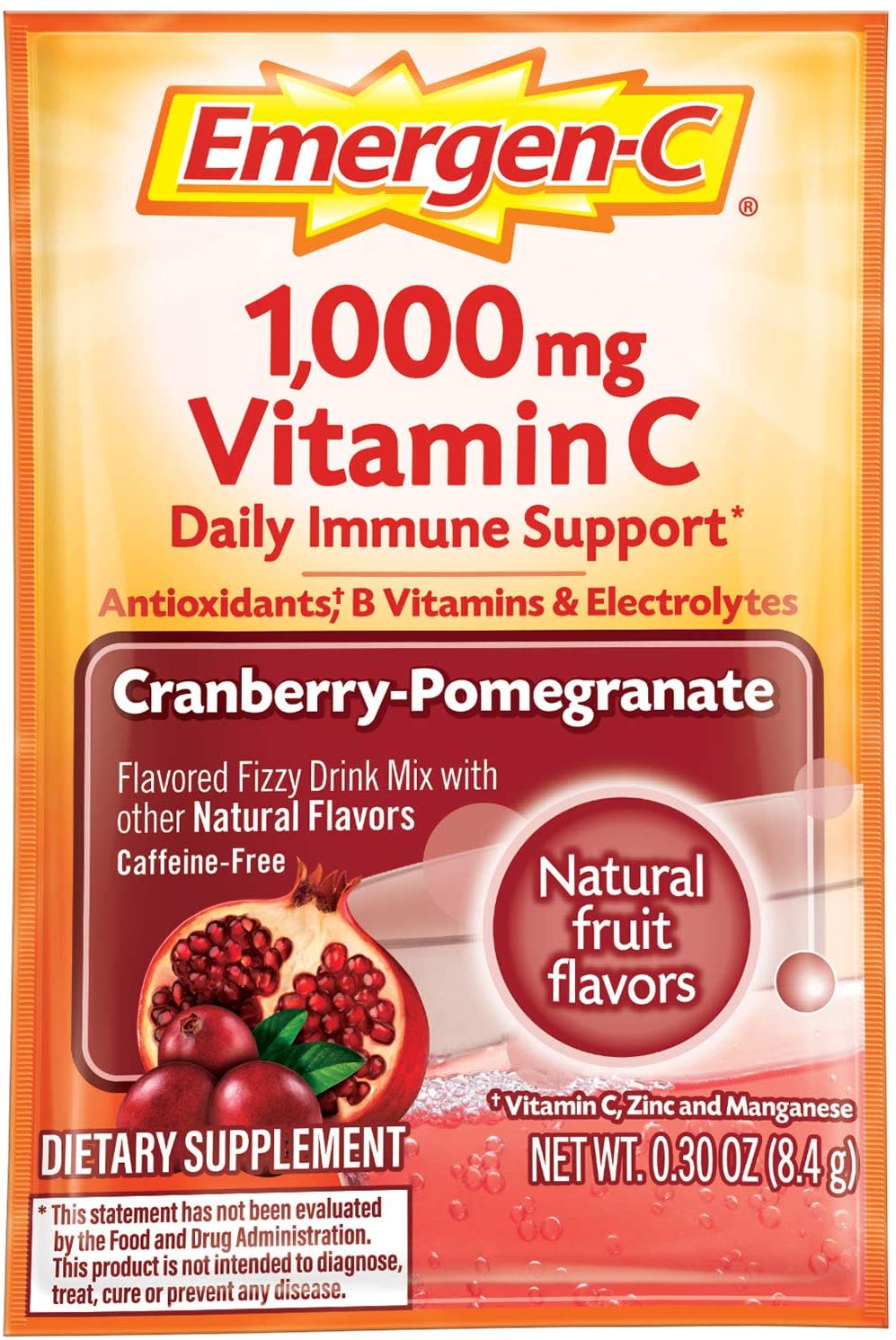 Emergen C 1000mg Vitamin C Fizzy Drink Mix Cranberry Pomegranate 0 33 Oz 30 Ct Optum Store