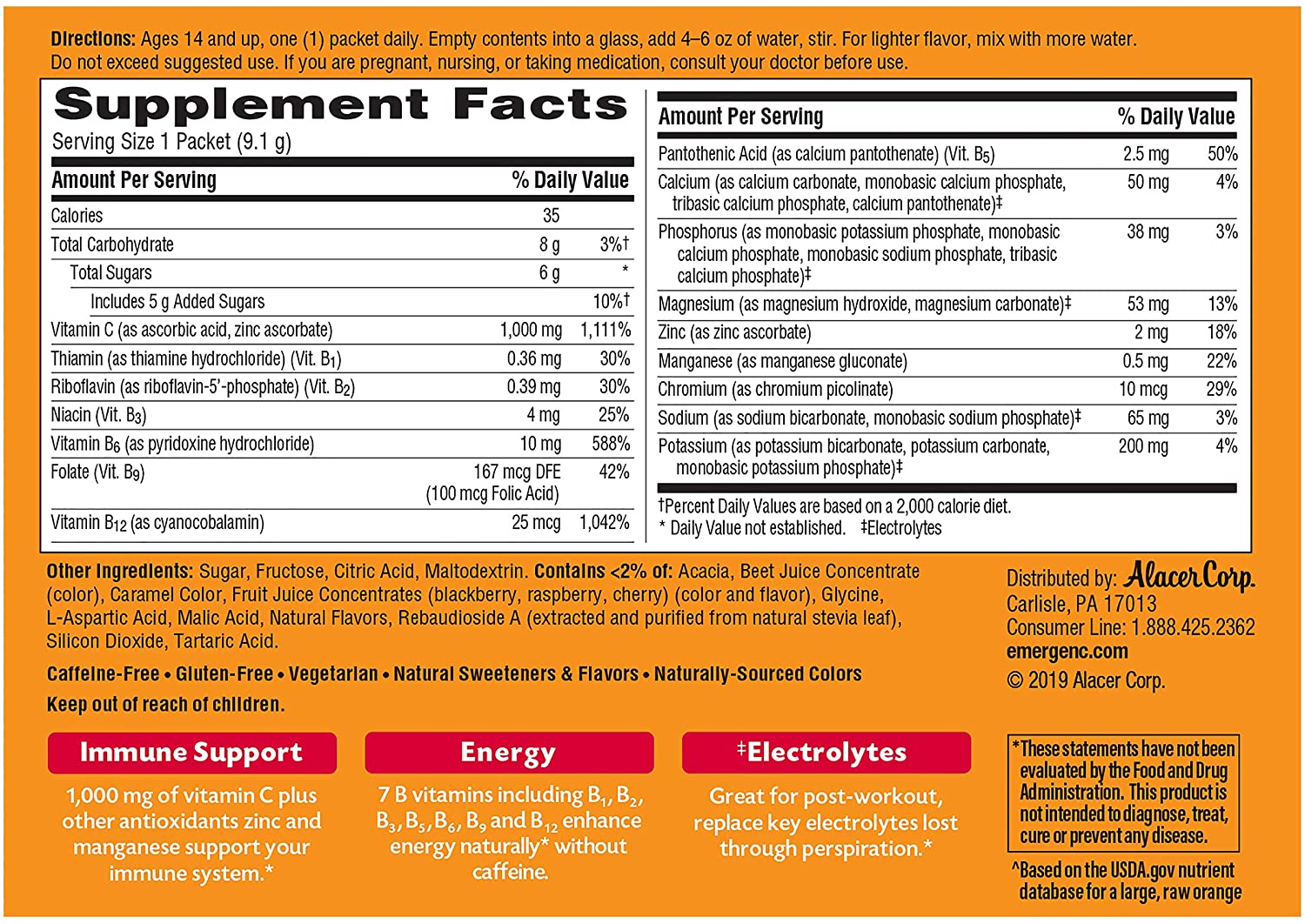 Emergen-C Vitamin C Dietary Supplement Drink Mix, Raspberry ...