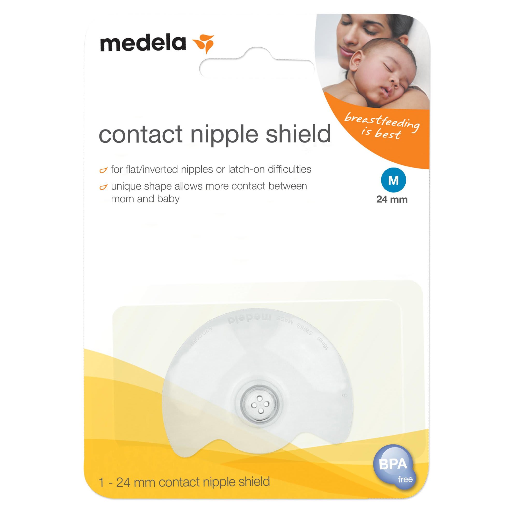 Medela Contact Nipple Shield for Breastfeeding, 24mm Medium Nippleshield,  For Latch Difficulties or Flat or Inverted Nipples, 2 Count with Carrying