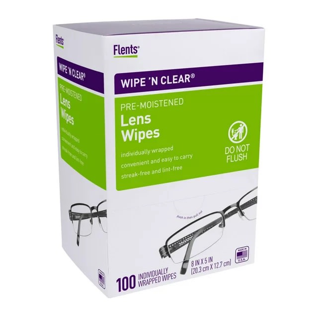 Flents Wipe 'N Clear Lens Cleaning Wipes, Pre-moistened, 225 ct