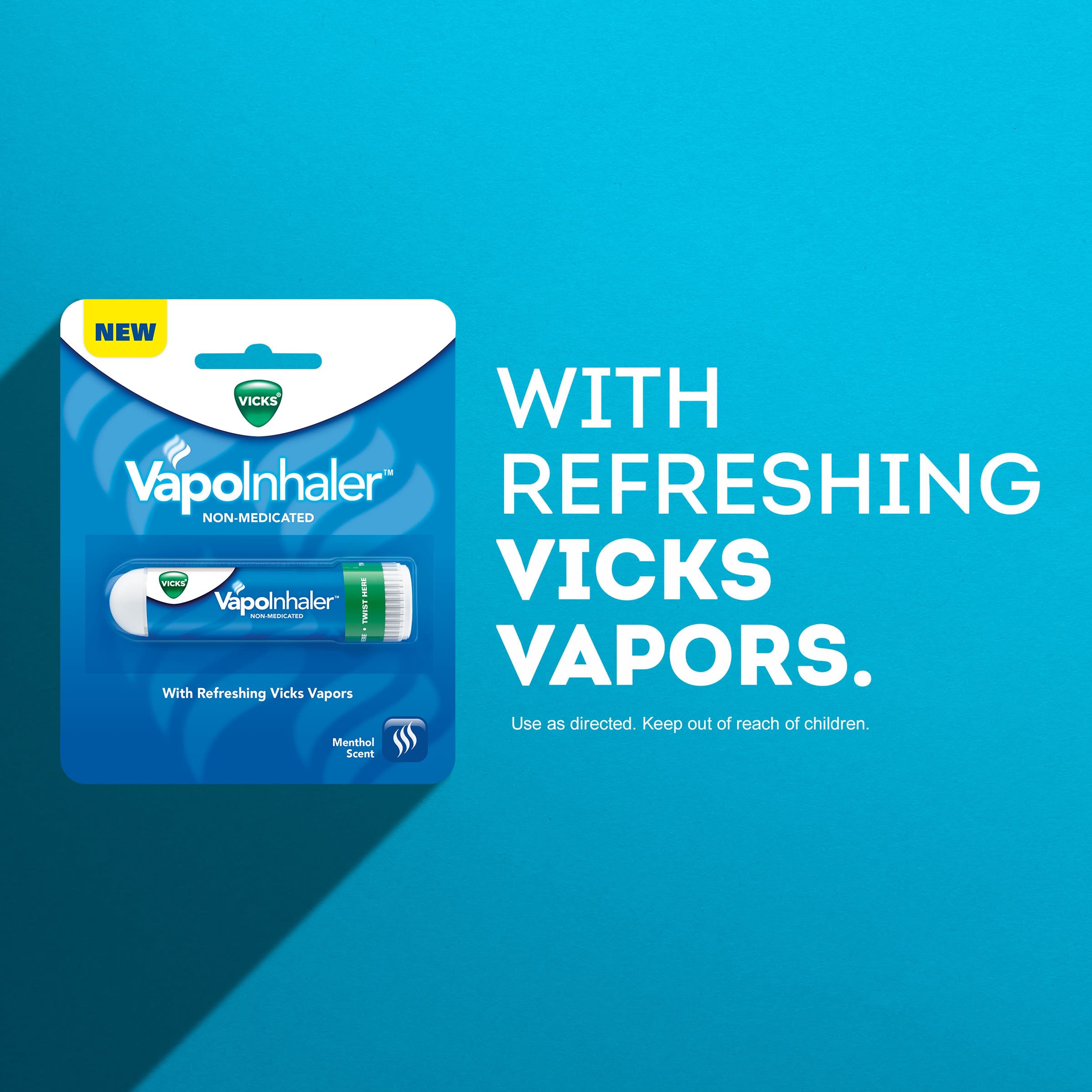 Vicks VapoInhaler, On-the-Go Portable Nasal Inhaler, Non-Medicated, With  Refreshing Vicks Vapors, Menthol Scent , 2 Scented Sticks