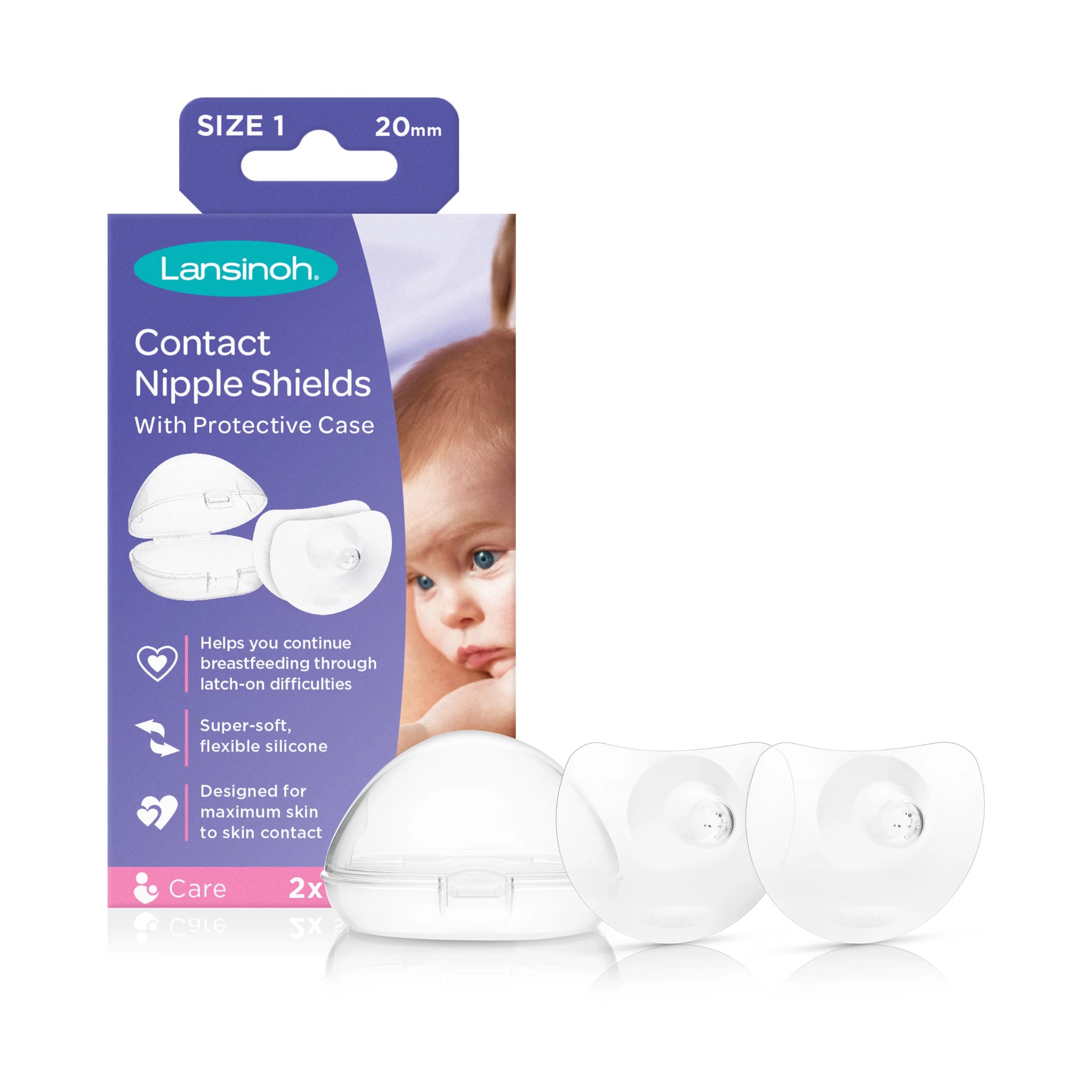 Lansinoh Contact Nipple Shields with Case, 20 mm - 2 ct