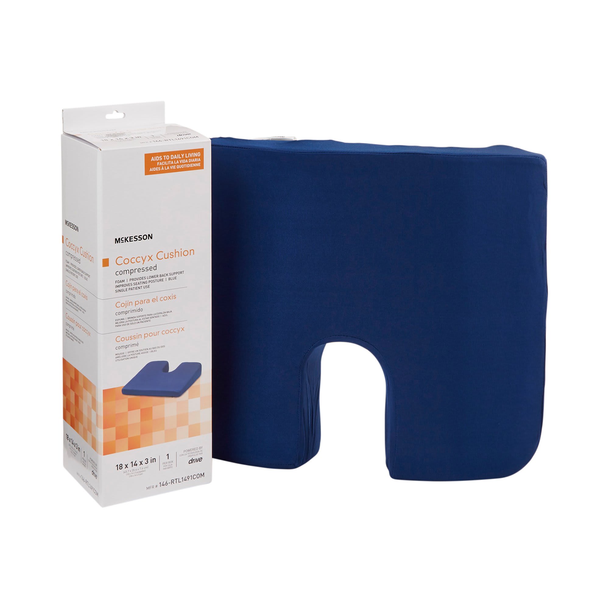 McKesson Blue Foam Coccyx Support Seat Cushion - 1 ct