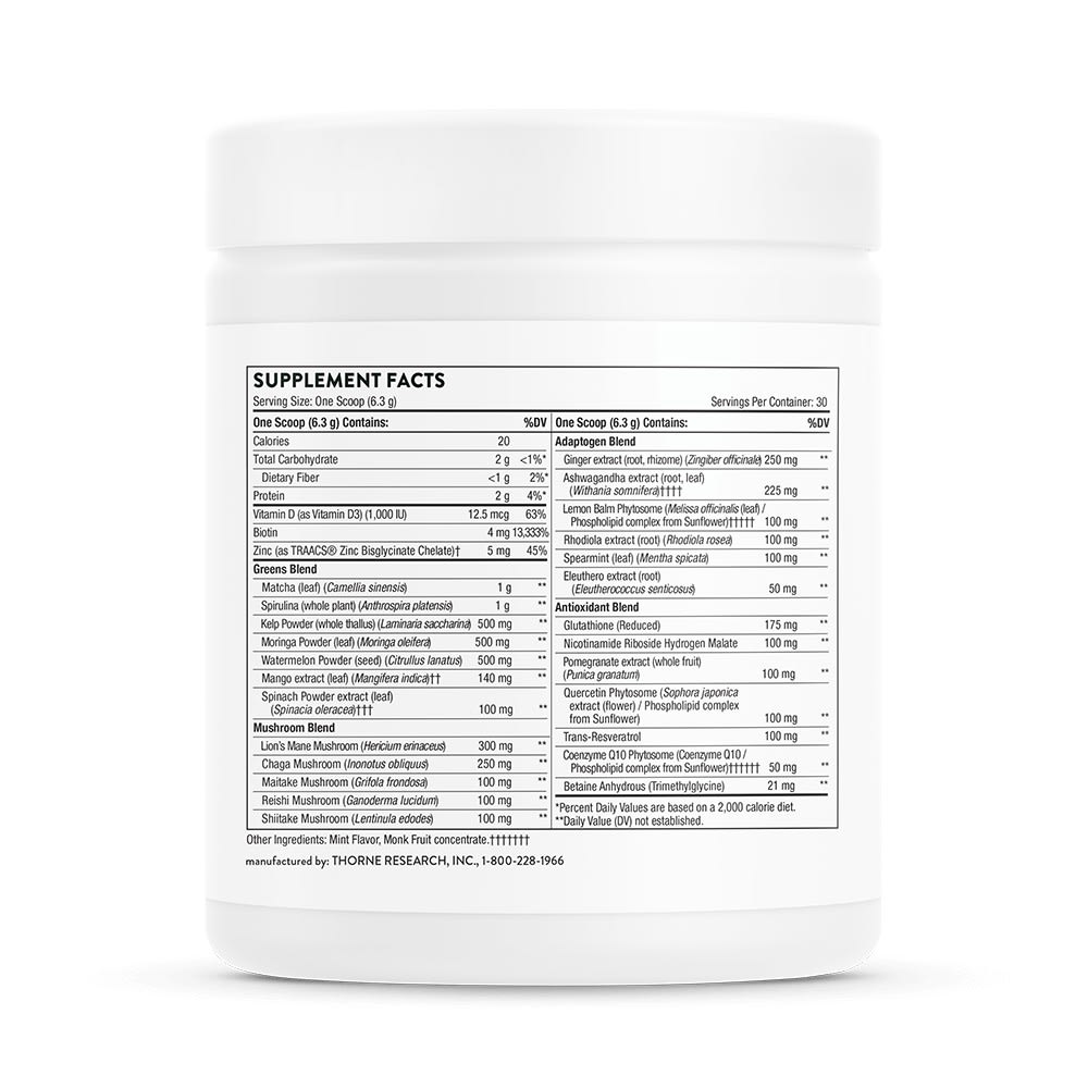  Customer reviews: Thorne Daily Greens Plus - Comprehensive Greens  Powder with Matcha, Spirulina, Moringa and Adaptogen, Mushroom and  Antioxidant Blends - Refreshing, Mint Flavor 6.7 Oz - 30 Servings