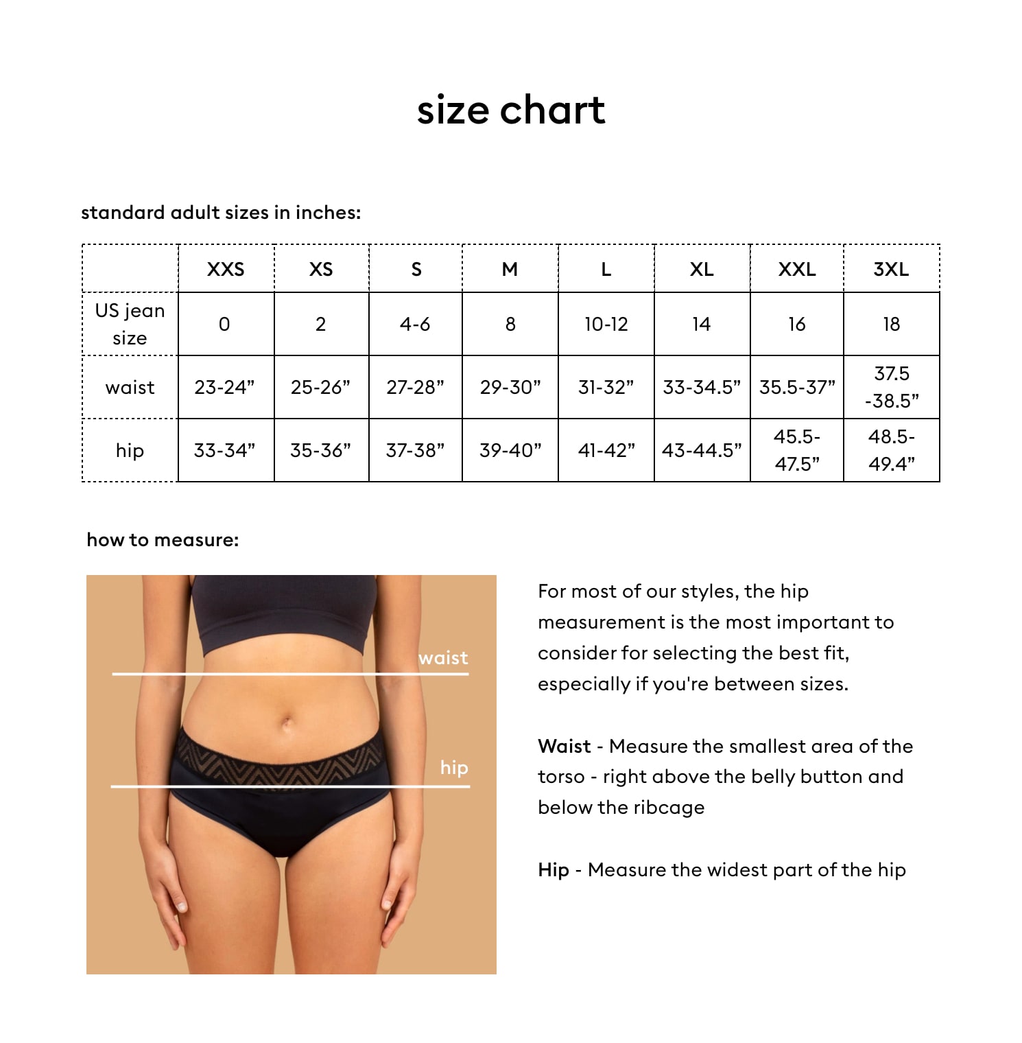 Thinx size chart deals