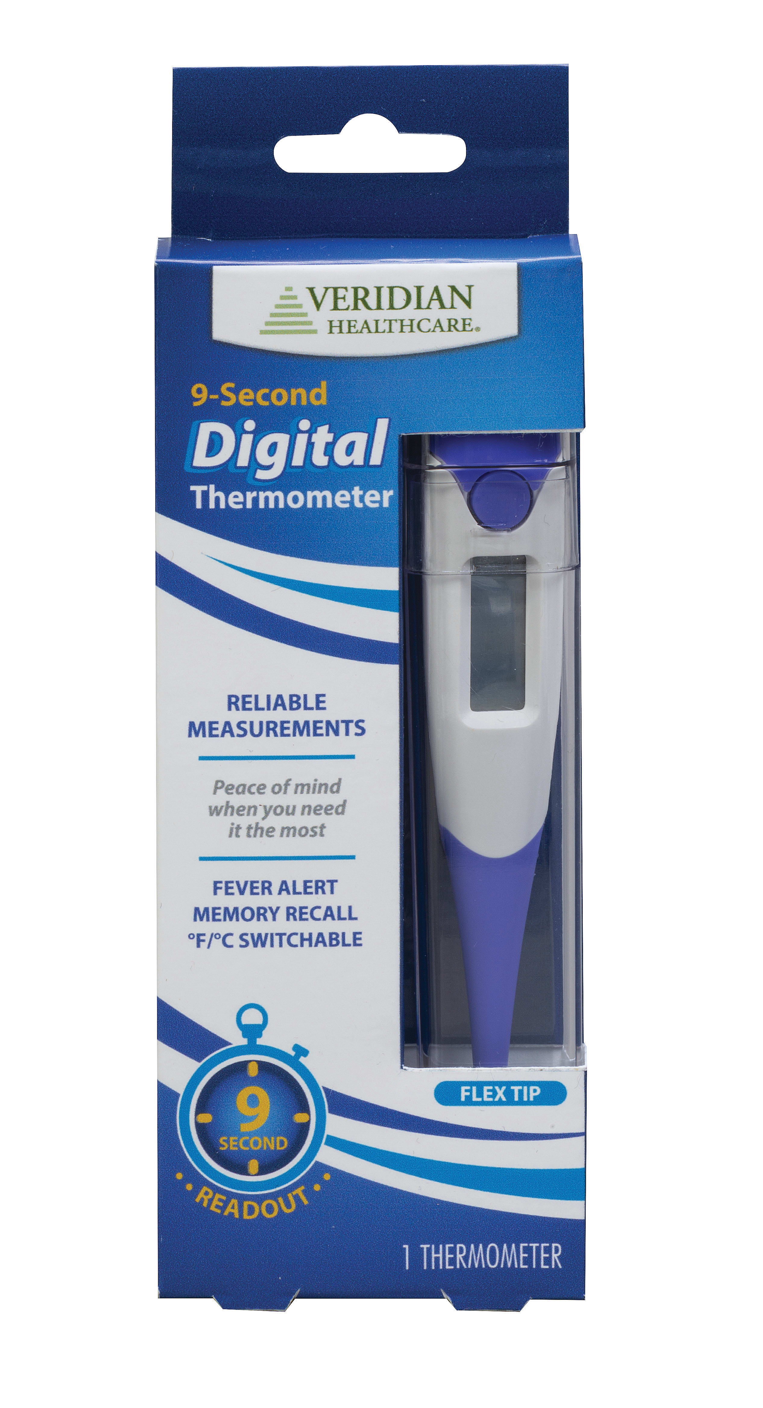 Veridian Healthcare Digital Thermometer, 9-Second Readout, Fahrenheit and  Celsius, Flexible Tip, Lifetime Warranty